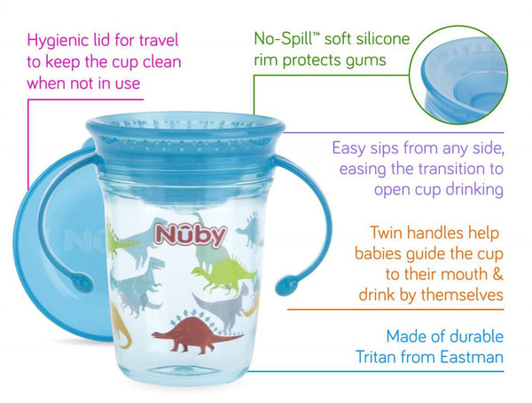 Nuby No Spill 2-Handle 360 Wonder Cup, Pink –