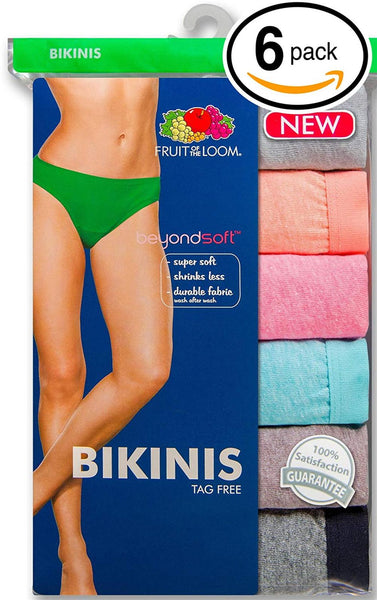 Fruit of the Loom Women's 6 Pack Beyondsoft Panties, Bikini - Cotton Blend  - 6 Pack, 5 : : Clothing, Shoes & Accessories