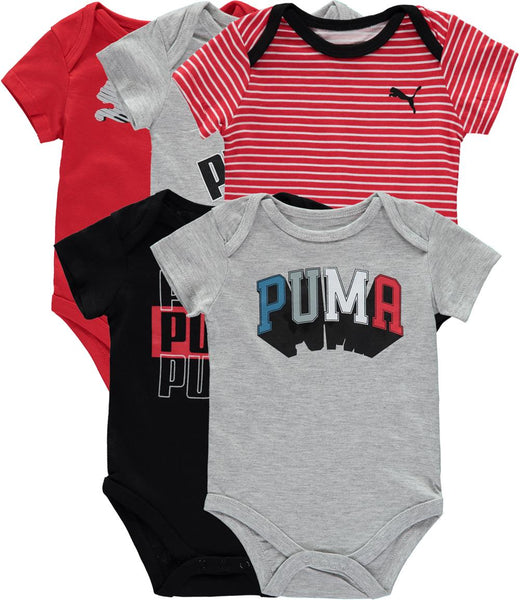 Lot of 3 Baby Boys Bodysuit Puma Red Gray Logo Short Sleeve Size 0-3 months