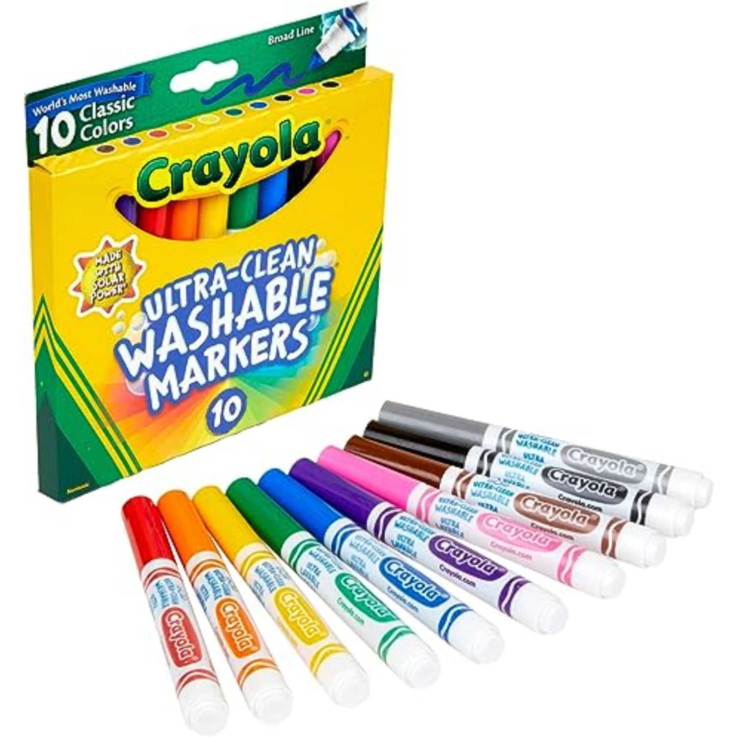 Crayola Dual-Tip Washable Markers, Broad Line & Chisel Tip, 10 Count