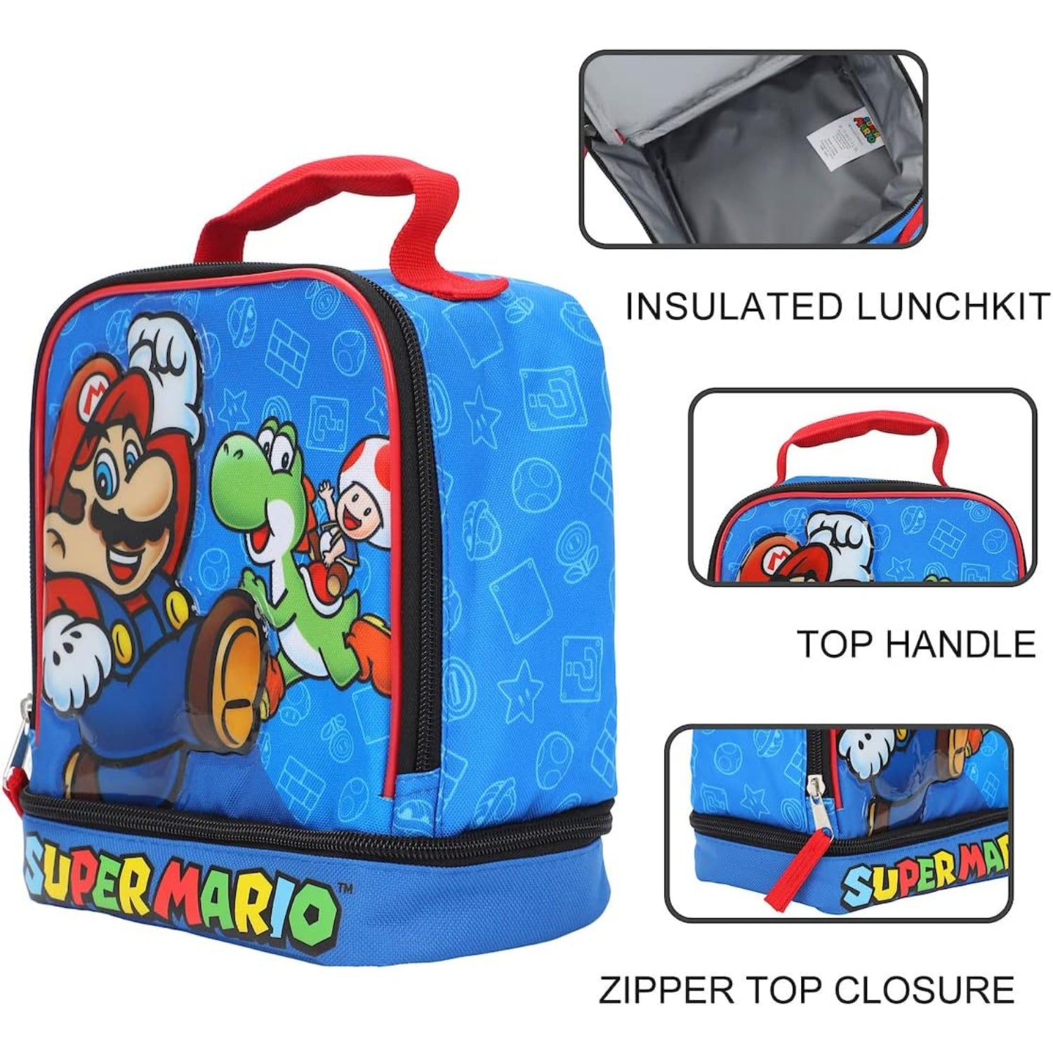Super Mario Lunch Bag Kid's Insulated Lunch Box Waterproof, Black / No.2