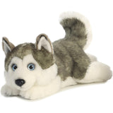 Aurora® Realistic Miyoni® Lying Husky Stuffed Animal - Lifelike Detail - Cherished Companionship - Gray 11 Inches