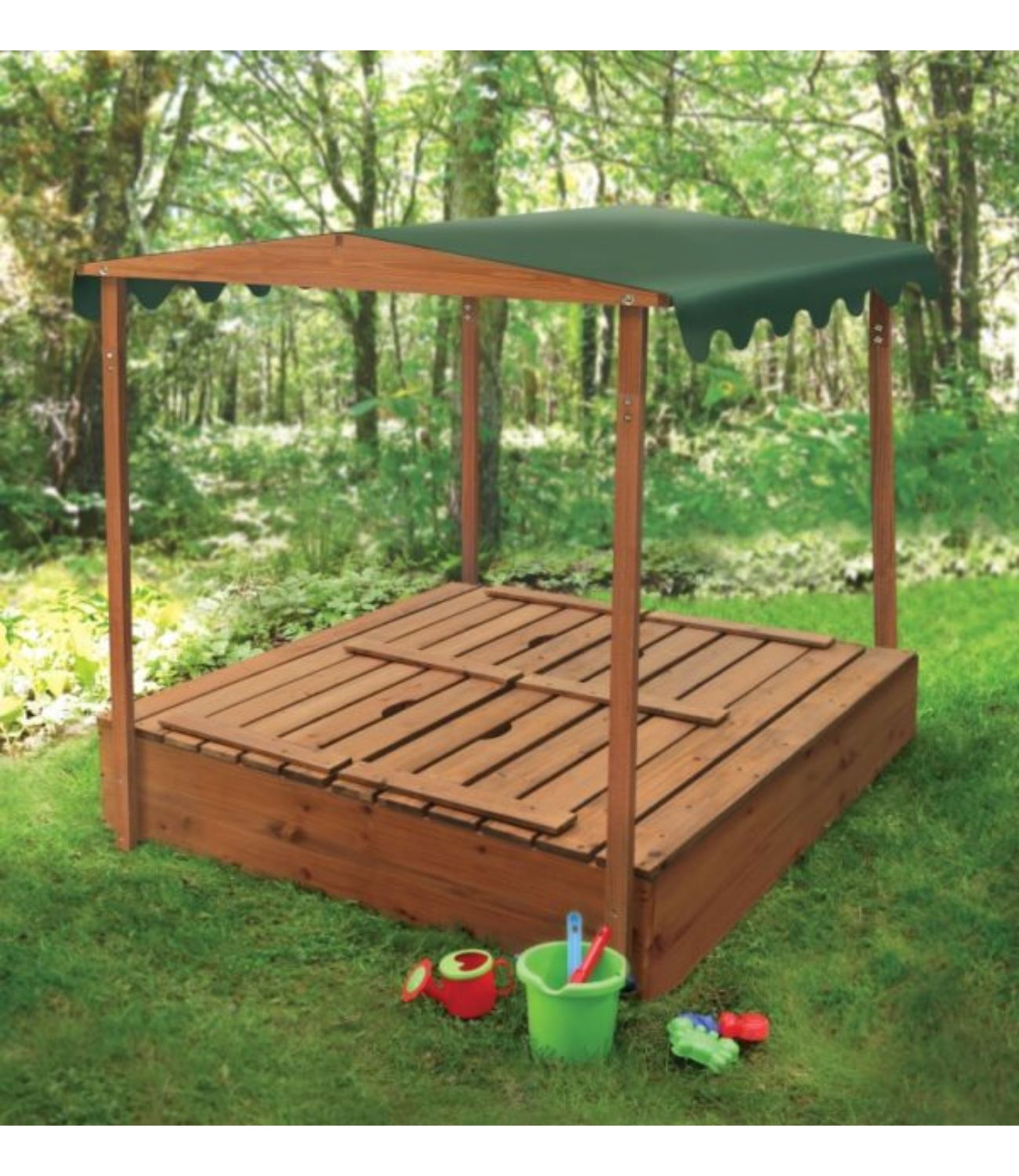 Badger Basket Covered Convertible Cedar Sandbox with Canopy and Bench Seats