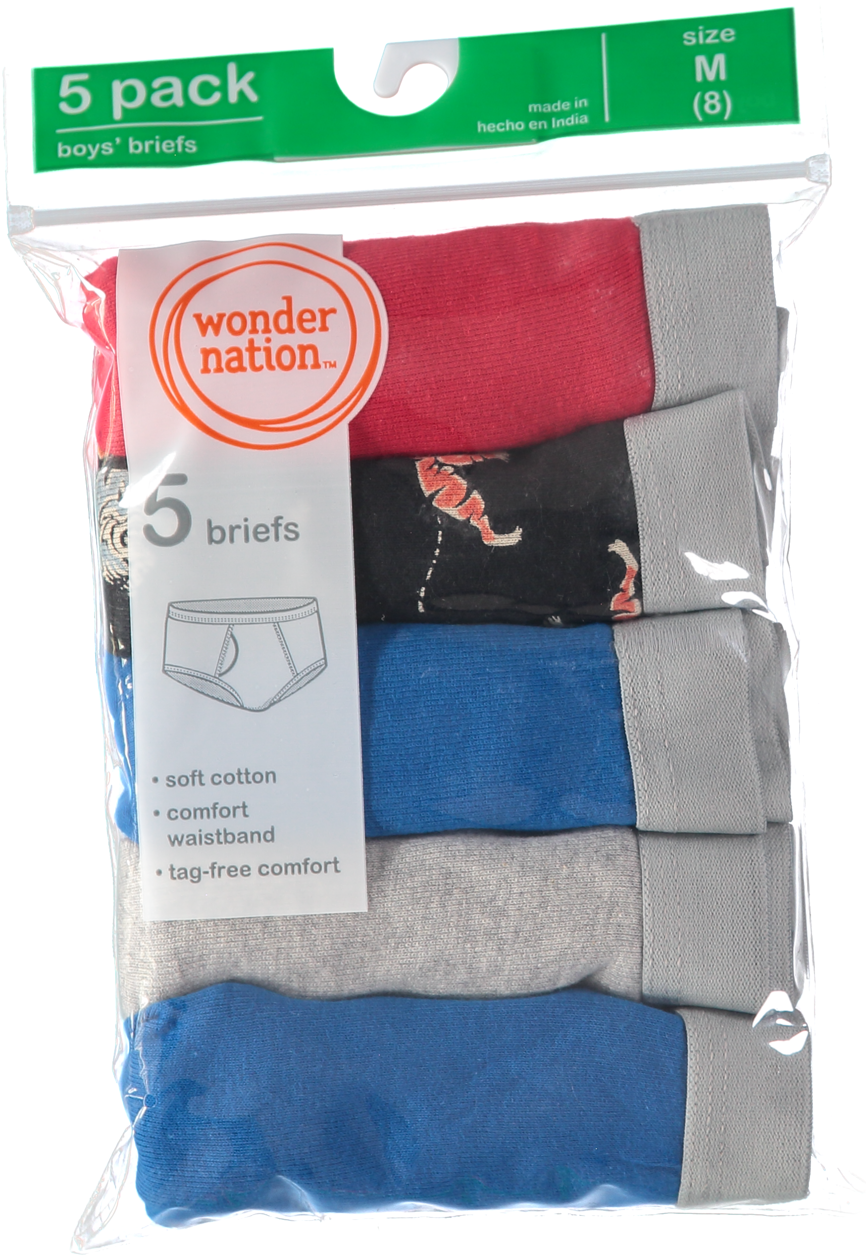 Wonder Nation Boys Cotton Boxer Brief Underwear, 5-Pack, Sizes S