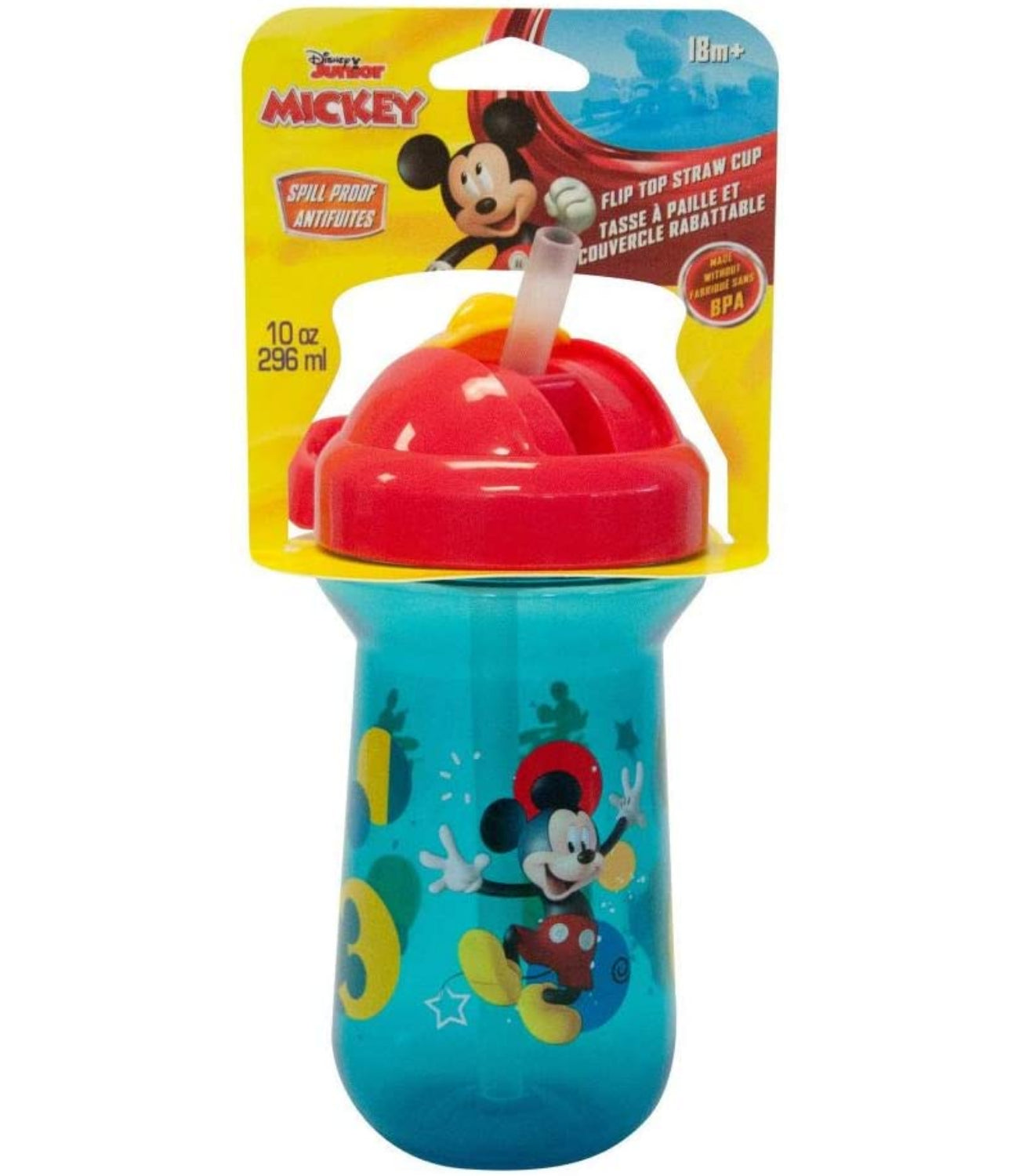The First Years Disney Mickey Mouse Toddler Straw Cups - Disney Toddler Cups with Name Tag Charm - 18 Months and Up - 10 oz - 2 Count