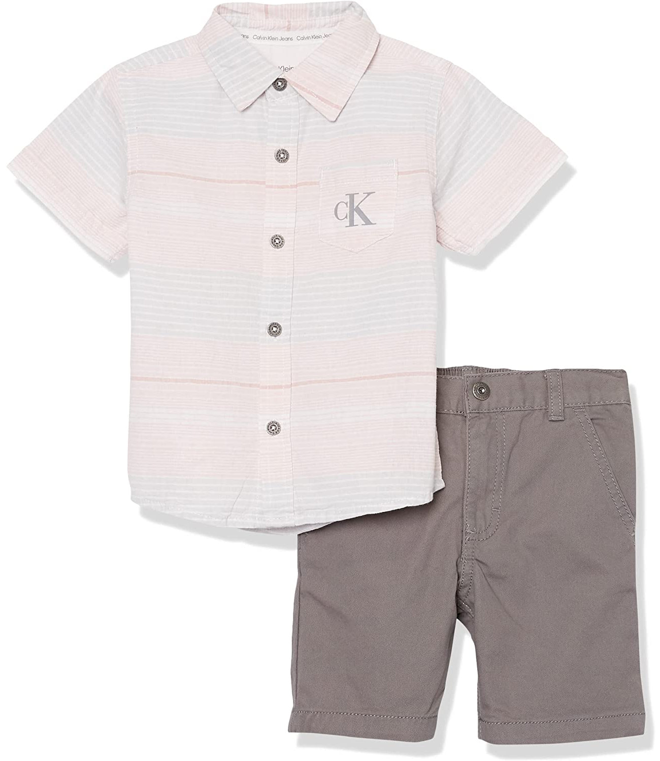 Calvin Klein Little Boys 2T-7 Short Sleeve Poplin Button -Front