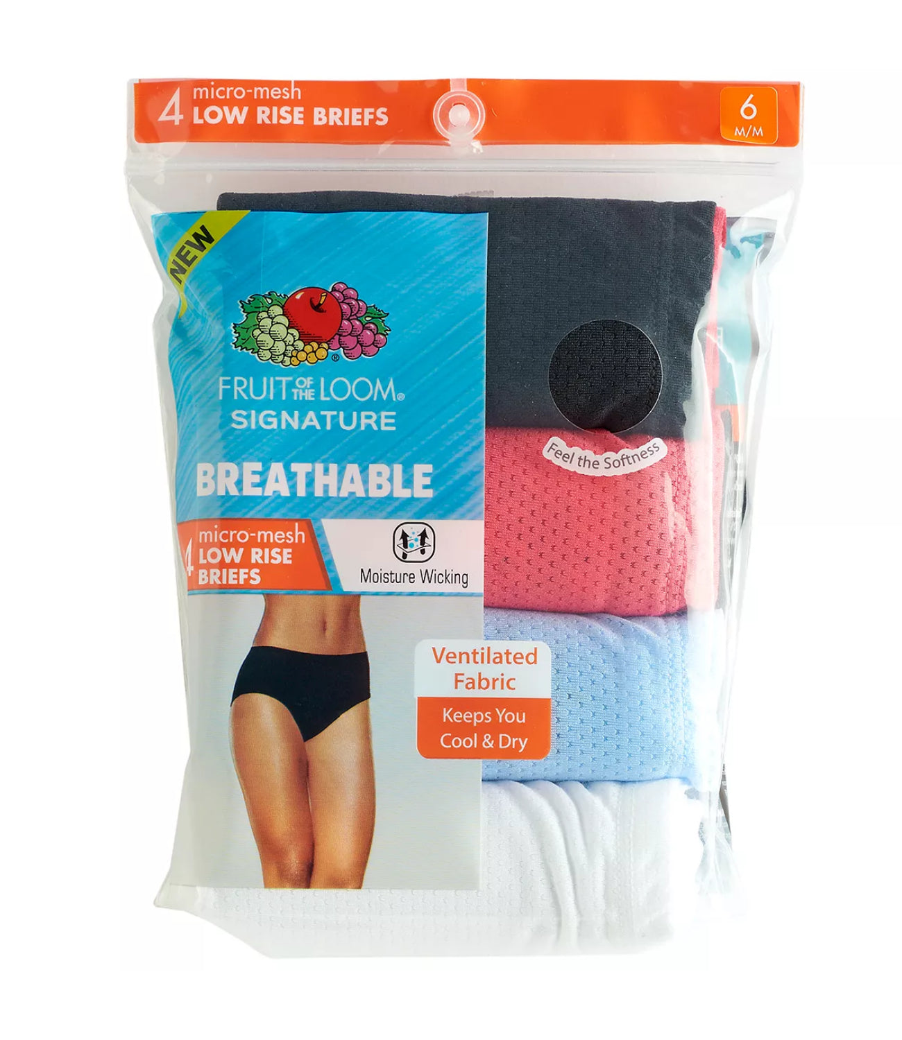 Fruit of the Loom Women's 6 Pack Breathable Micro-Mesh Low Rise Briefs Sz 10