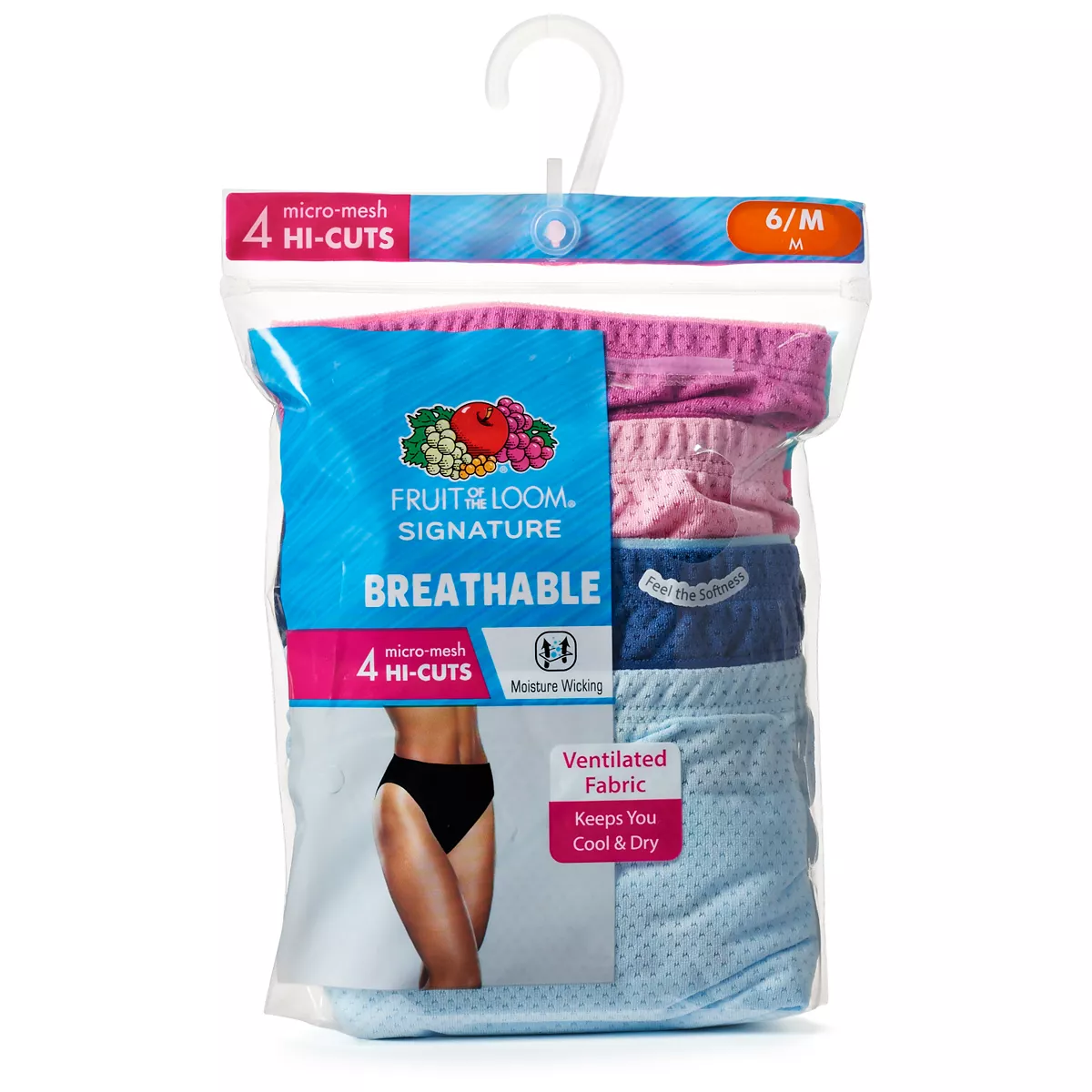 Fruit of the Loom Women's 6 Pack Breathable Micro-Mesh Hi-Cuts Sizes 6,8,10