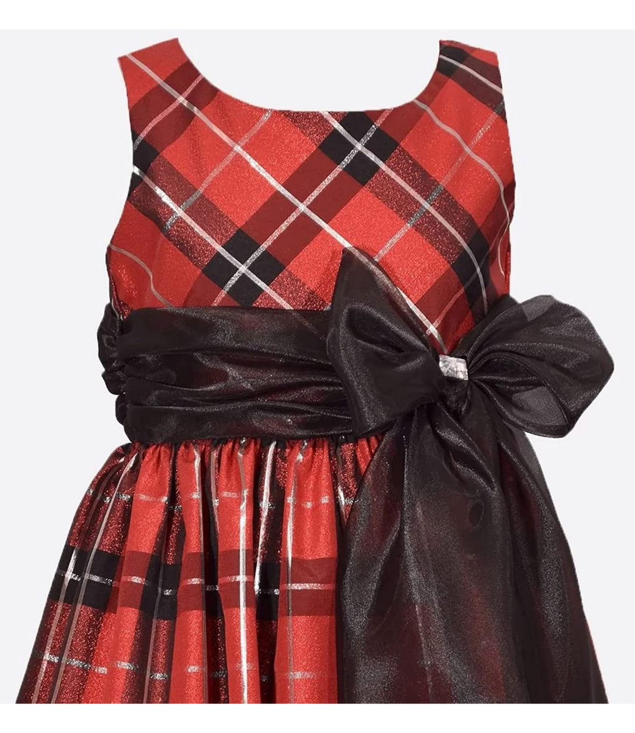 Bonnie Jean Girls 2 6X Red Black Taffeta Plaid Chiffon Bow Holiday