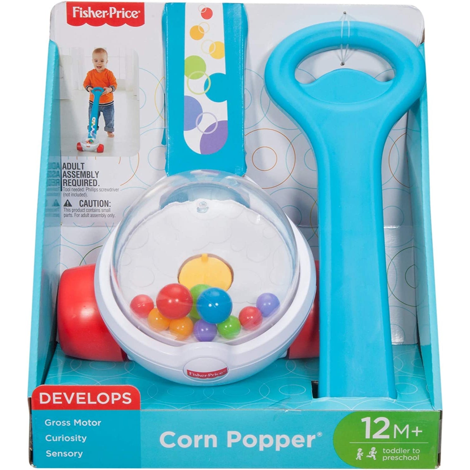  Fisher-Price Corn Popper Baby to Toddler Push Toy with  Ball-Popping Action for Ages 1+ Years, 2-Piece Assembly, Blue : Toys & Games
