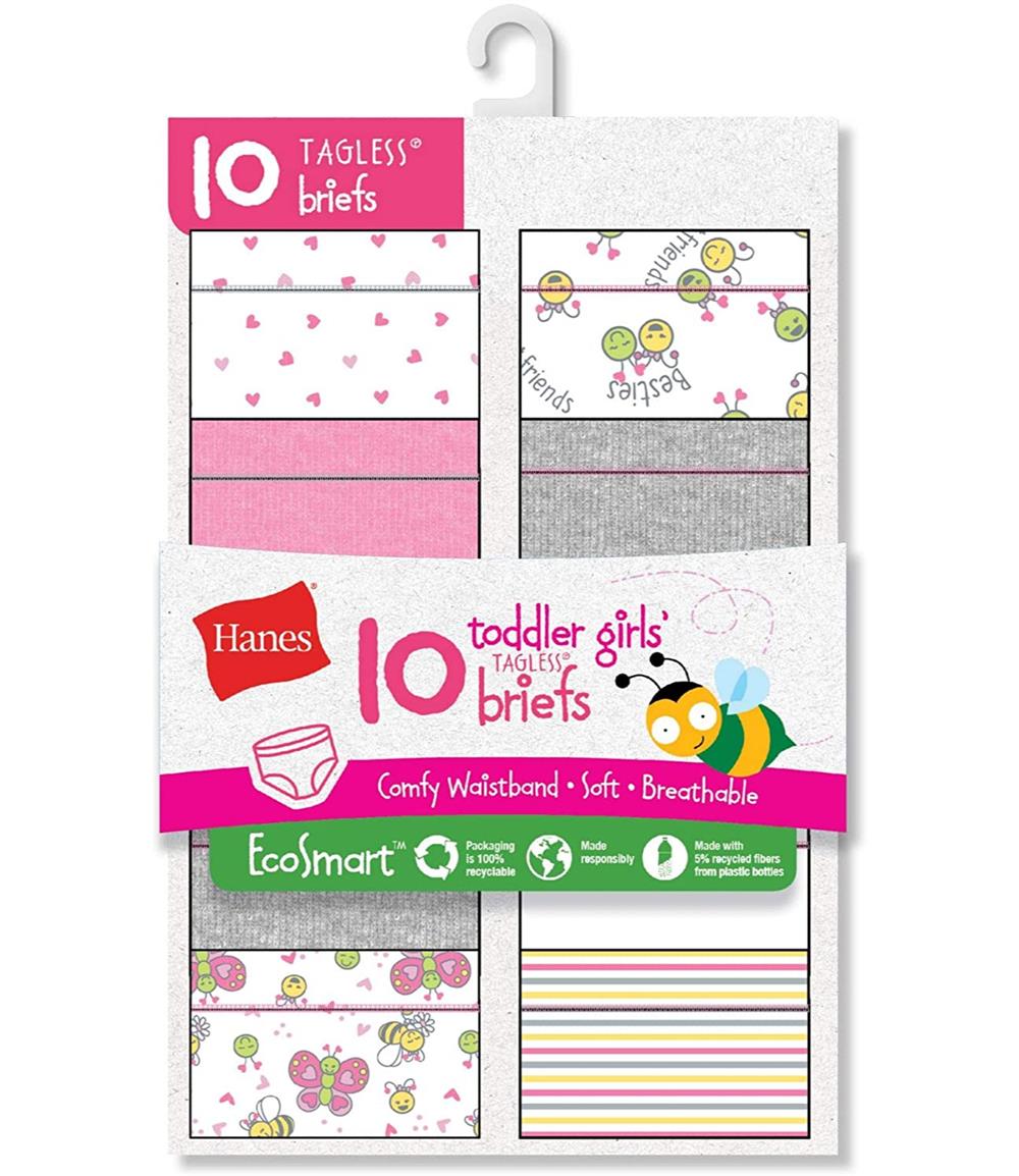 Hanes Toddler Girls EcoSmart Briefs 10-Pack, 2/3, Assorted – S&D Kids