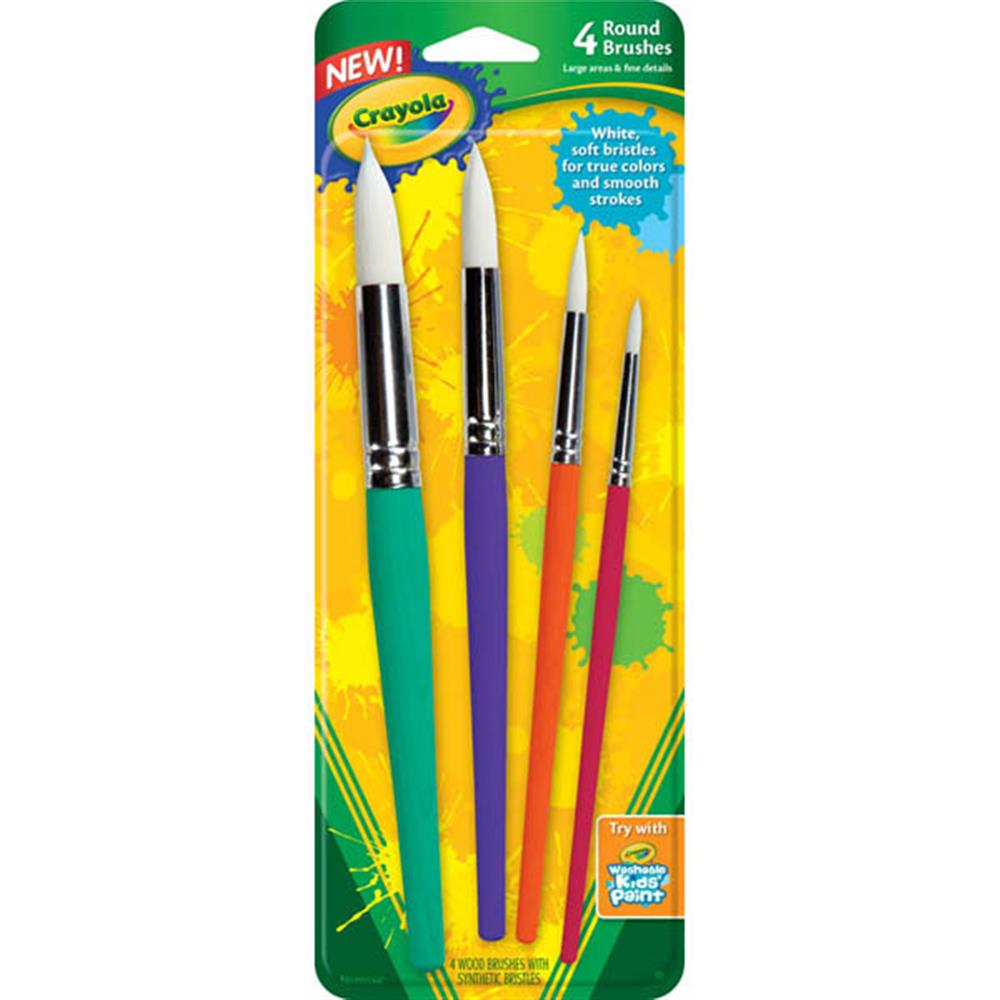  Crayola Round Synthetic Paint Brush Set, Assorted  Size, Assorted Color, Set Of 5 : Learning: Supplies
