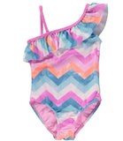 Limited Too Chevron One Piece Swimsuit with Ruffle Trim