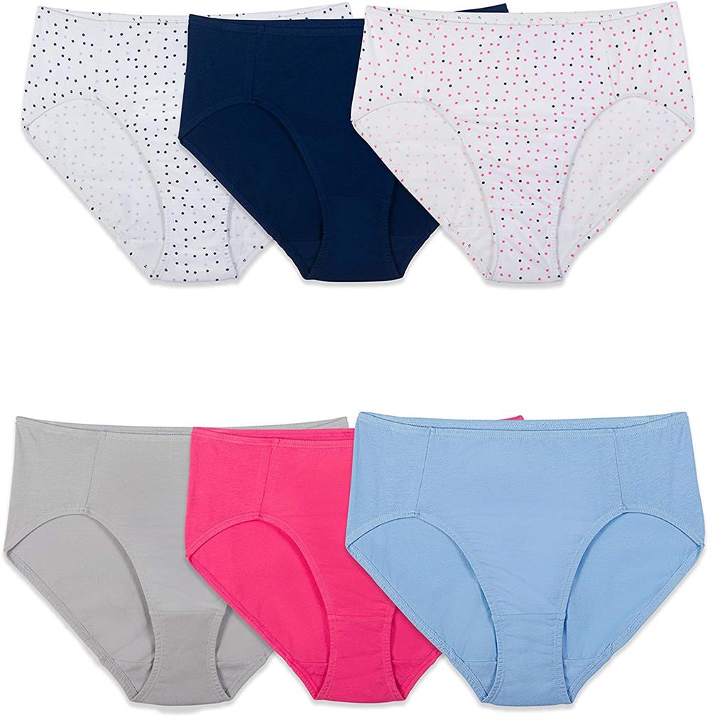 Fruit of the Loom Women's 3 Pack Assorted Cotton Hi-Cut Panties, Assorted,  5 at  Women's Clothing store