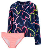 Carters Girls 2T-4T Hearts 2-Piece Rashguard Set