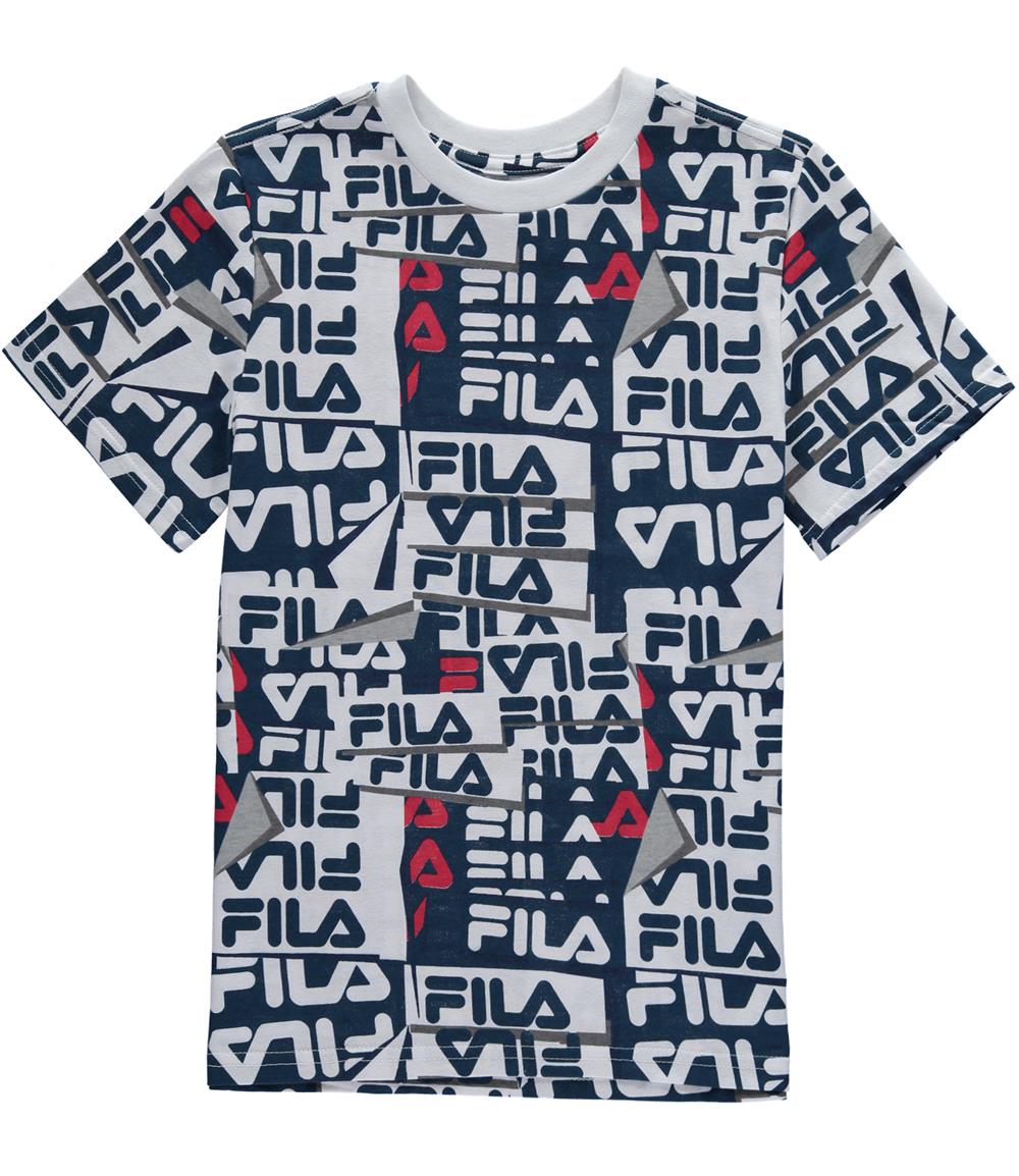 hvid Kedelig panel FILA Boys 8-20 Short Sleeve Pull Away All Over Print Logo T-Shirt – S&D Kids