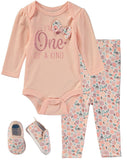 Bon Bebe Girls 0-9 Months Floral Bodysuit Pant Set with Shoes