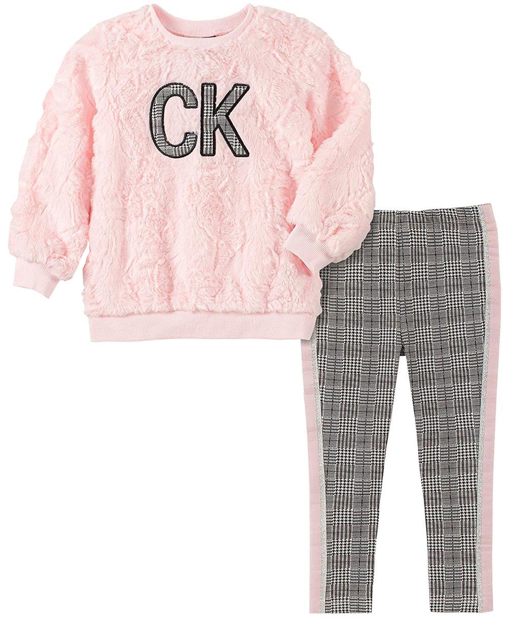 Calvin Klein Girls 2T-4T 2 Piece Fuzzy Leggings Set - 3T / Pink