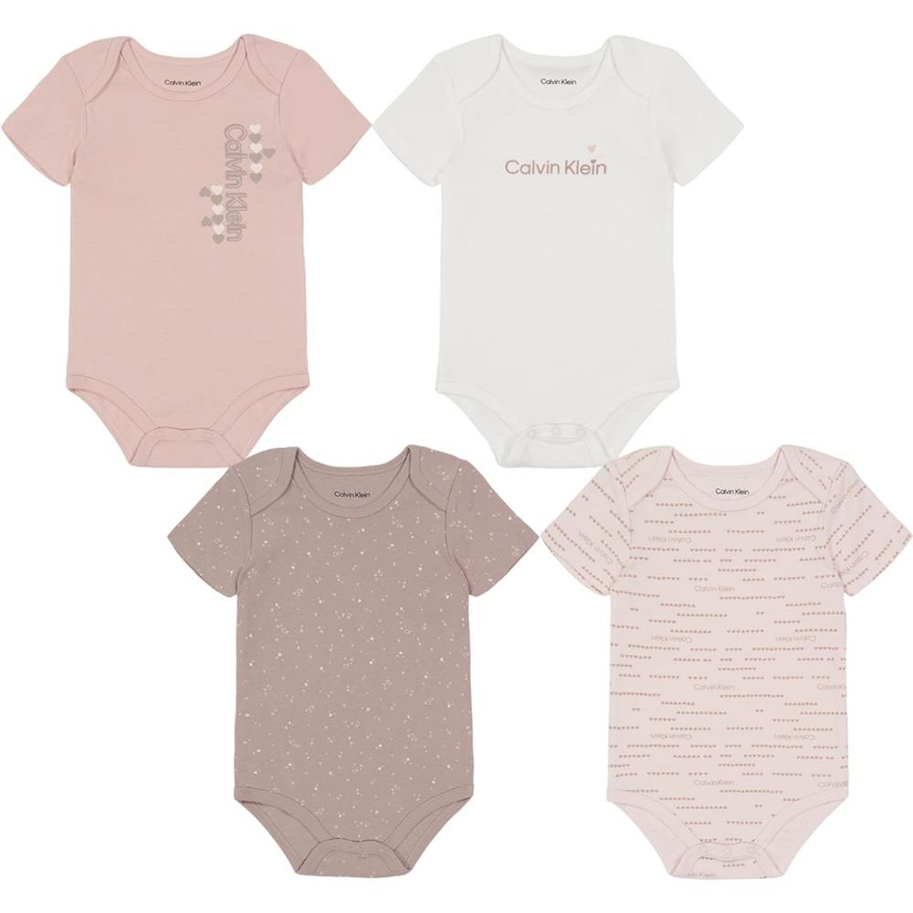 Calvin Klein Girls 0-9 Months Short Sleeve Bodysuit, 4-Pack - 0-3 Months /  Pink