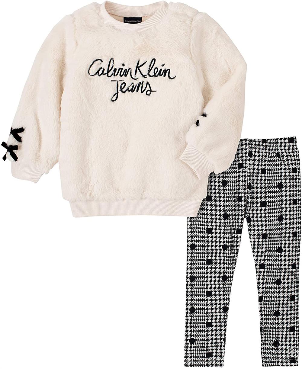 Calvin Klein Girls 2T-4T Fur Tunic Legging Set - 2T / White